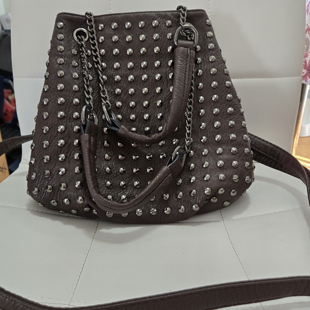Studded Brown Shoulder Bag